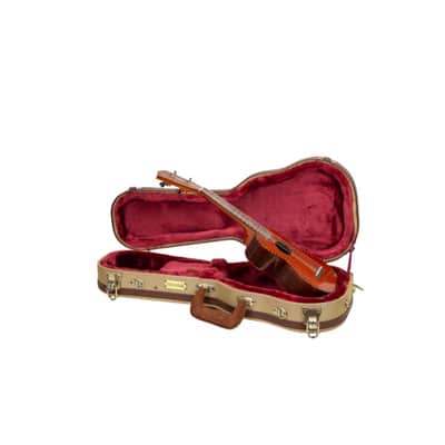 Crossrock Master Series Soprano Ukulele Case for 21'' Long Neck | Classic Fabric Tweed Exterior, Re-Engineered Shell, Backpack Straps & Leather Handle, Deep Red Velvet Interior image 2