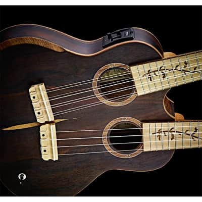 Ortega Custom Built Series Double Neck 4 & 8 String Tenor Acoustic-Electric Ukulele w/ Bag image 4