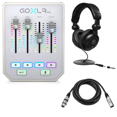 TC Helicon GO XLR Mini Online Broadcast Mixer, White, Bundle with TAPH100 Headphones and 10' XLR Microphone Cable image 1