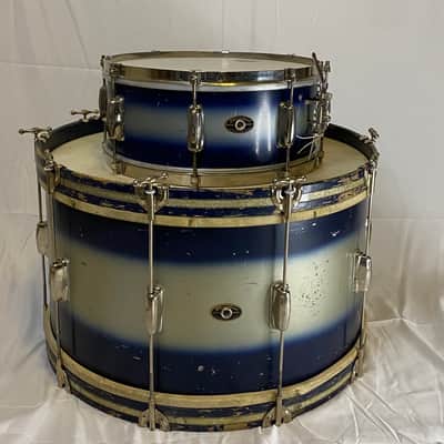 Slingerland Swingster Ensemble 22x12 Bass Drum and 14x5.5 Student Model Radio King 1955-1959 Blue/silver duco image 2