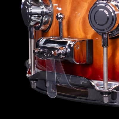 DW 6.5x14 Rich Red Burst over Super Quilted Maple Exotic Snare Drum, Chrome Hardware image 4