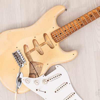1956 Fender Stratocaster Vintage Guitar One-Piece Ash, Blonde w/ V Neck & Tweed Case image 23
