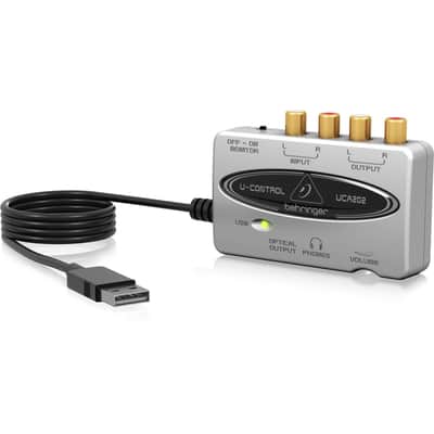 Behringer UCA202 Ultra-Low Latency 2-In/2 Out USB/Audio Interface with Digital Output with Closed-Back Studio Monitor Headphones image 6