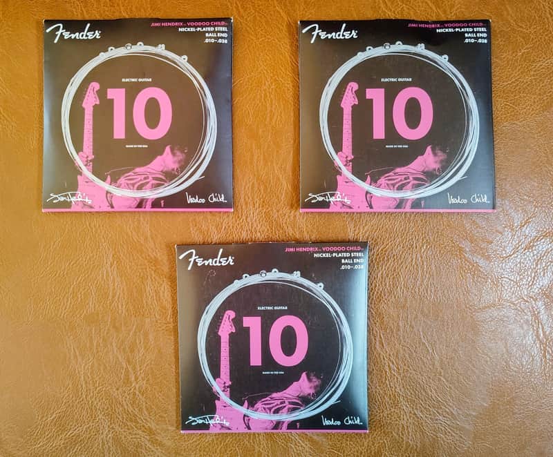 3-Sets Fender Jimi Hendrix Voodoo Child Nickel-Plated Steel Bullet End Electric Guitar Strings (10-38) 2010s - Standard image 1