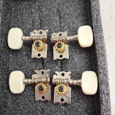 Unbranded Ukulele Uke Open Tuning Machines Tuners -Set of 4 (2+2) - Chrome w/ Ivory Knobs/ Buttons - Screws & Ferrules/Bushings image 1