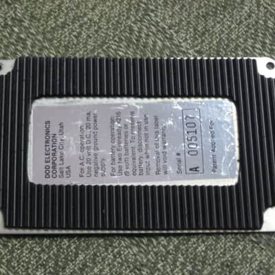 used vintage DOD Performer Series BOTTOM PLATE ( screw holes are on 4 corner areas) NO: pedal/other parts - early 1980s - Metal Plate has Silver & Gray Finish / Stiff Black Rubber Padding (padding has ridges) has Label, underside sanded & repainted gray image 9