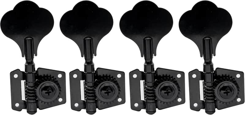Musiclily Basic 4-in-line 24:1 Ratio Open Gear Machine Heads Tuners Tuning Pegs Keys with Clover Button for Electric Bass, Black image 1
