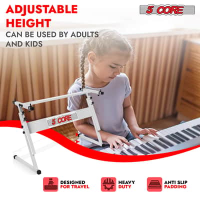 5 Core Keyboard Stand Adjustable 21 - 33" Z Style Metal Electric Piano Riser 330Lb Capacity Foldable image 8