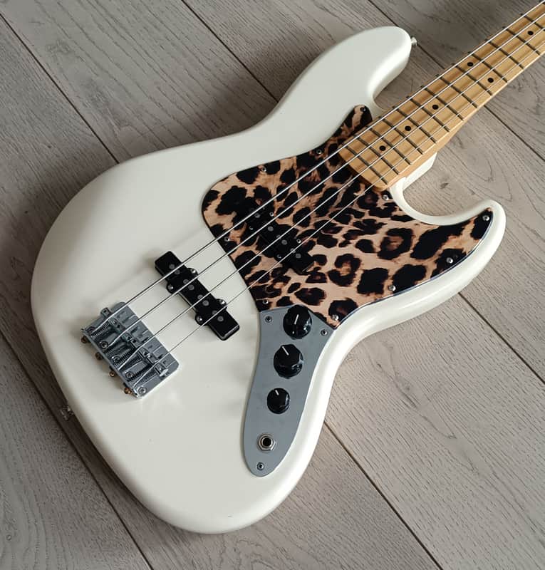 Fender Jazz Bass, Custom 60s pickups, Gotoh tuners, MIM2012 - White, Tiger Pickguard image 1