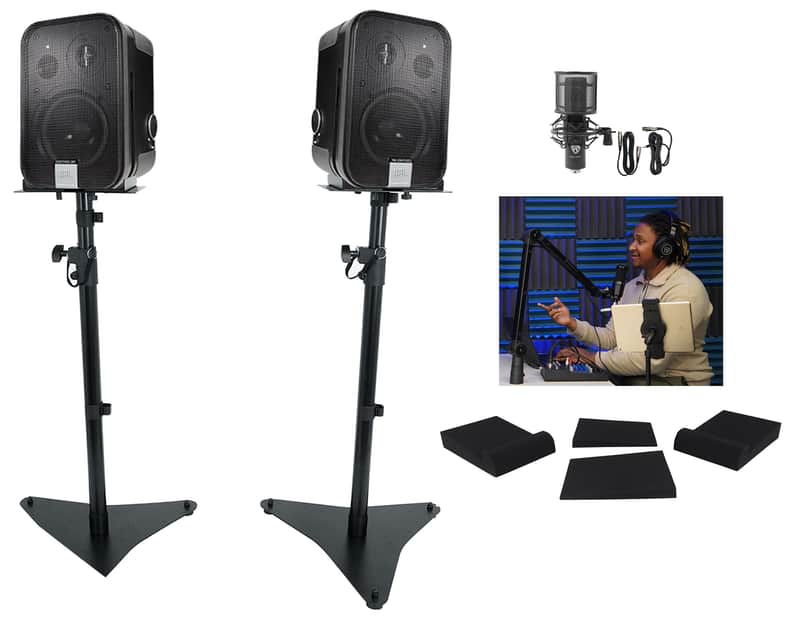 (2) JBL C2PS CONTROL 2P 5.25" Studio Recording Monitor Speakers+Stands+Mic+Boom image 1