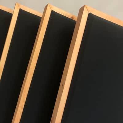 Custom Framed Acoustic Wall Panel | Black Fabric & Golden Pecan Wood Frame | Furniture-Quality Sound Absorbing Panel | Recording Studio, Home Studio, Mixing Room, Podcast Studio, Home Theater, Listening Room, Office & Vocal Booth | Made in USA image 2
