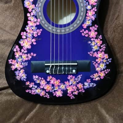 FLORAL HAND-PAINTED DARK PURPLE CLASSICAL GUITAR 30" image 3