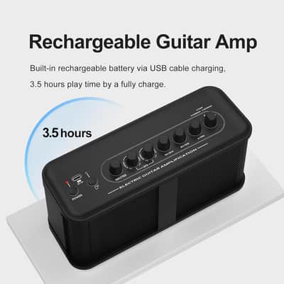 Mini Guitar Combo Amplifier, 5W Portable Electric Guitar Amp Rechargeable, Wireless Guitar Practice Amp with 7 Types Effects, Supports Headphone, AUX, REC and Gain Tone Volume Control image 3