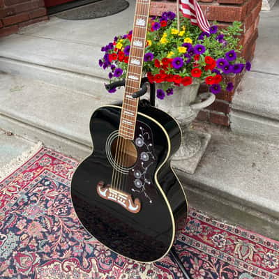 2005 MIK Epiphone EJ-200 EB “Jumbo” Acoustic Guitar ~ Shiny Gloss Ebony Finish, Mustache Bridge, Decorated Fretboard *SALE* image 2
