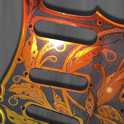 Engraved Pickguard & Free Tremolo Cover in Iridescent Gold Acrylic Mirror Design #3 for Fender Stratocaster HSH, HSS, SSS Setups Available image 6