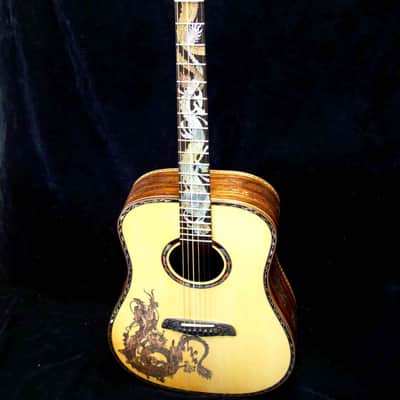 Blueberry Handmade Dreadnought Acoustic Guitar Dragon Motif Built to Order image 9