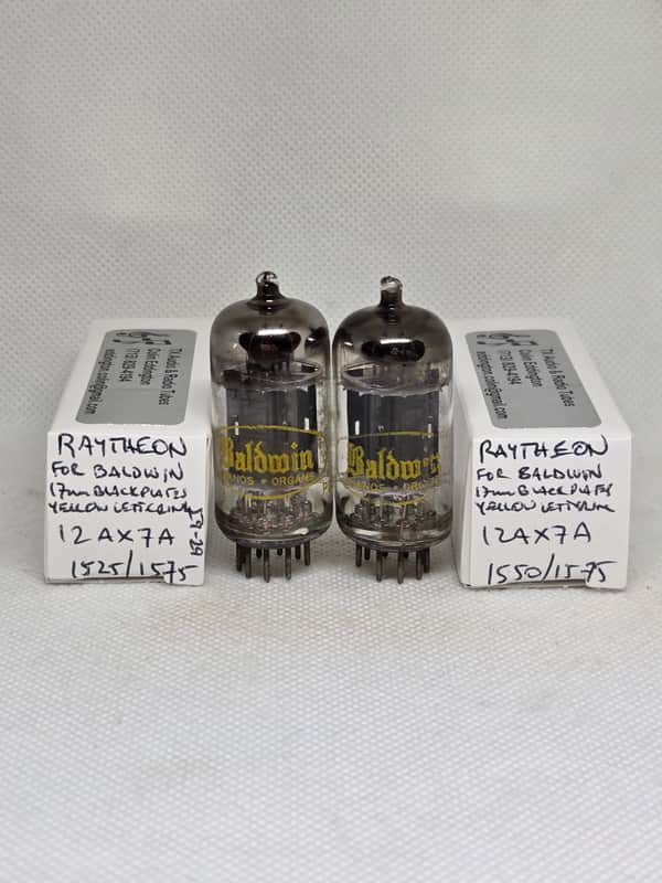 Raytheon Made For Baldwin 1959 12AX7A Long Black Plate Well Matched (3.1%) Pair NOS ECC83 12AX7 image 1