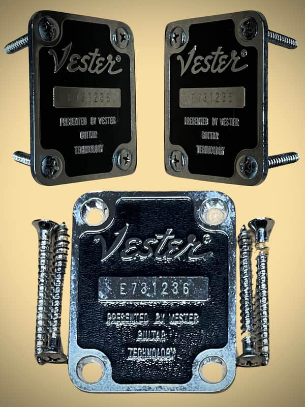 80s/90s Vester Stage Series Chrome Guitar Neck Plate w/Screws,Serial Number w/FREE SHIPPING image 1