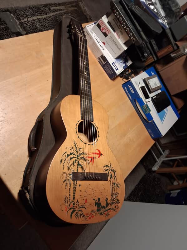 Supertone by Harmony Hawaiian island stencil 1930's  - Natural NECK HAS BEEN RESET image 1