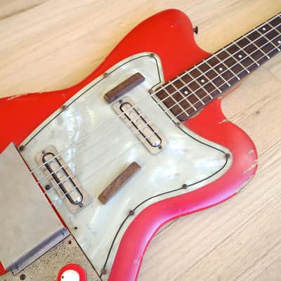 1965 Danelectro Coral Deluxe Vintage Electric Bass Guitar Fiesta Red Full Scale image 8