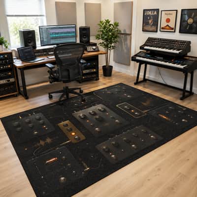 Pedalboard Noir Luxury Music Studio Rug 72x48 Guitar Pedal Ambient Studio Decor image 2