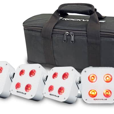 Rockville 4 PACK MINI IR4 White DJ/Party Par Wash Up Lights+Wireless DMX+App+Bag image 1