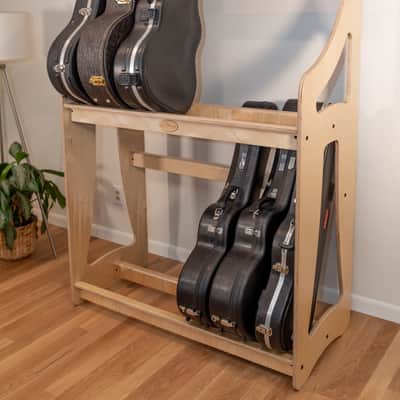 "Case Place" double level storage rack for acoustic, electric, bass, and other instrument cases NATURAL image 1