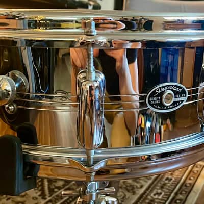 Immagine Slingerland No. 130 Gene Krupa Sound King 5x14" 8-Lug Chrome Over Brass Snare Drum with Zoomatic Strainer 1963 - 1977 - Chrome - 8