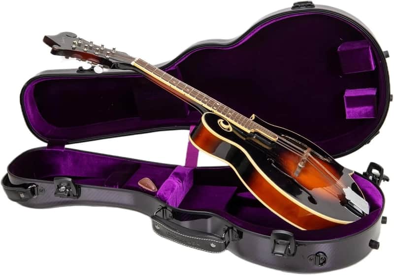 Crossrock Air Carbon Mandolin Case for F-Style (Fits Gibson F5) | Gloss 3K Carbon Weave Finish in Royal Purple, TSA Lock, Backpack Straps, Dust Cover – Elite Flight Case image 1