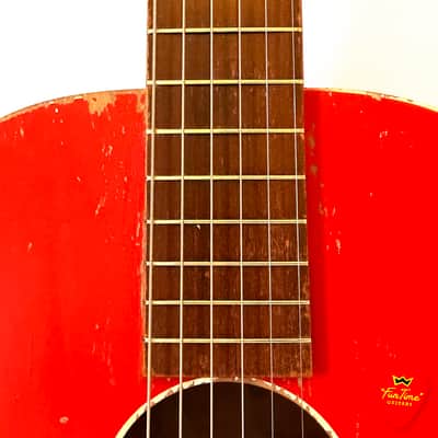 1950s Harmony Stella Sundale H907 Parlor Guitar Jubilee Red & White Acoustic w/ Hardshell Case – “Candy” image 11