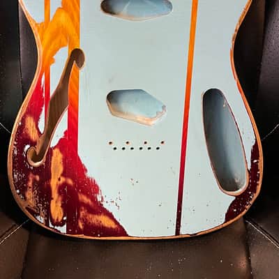 MJT Thinline Telecaster Body Blue Over Burst Nitro Heavy Relic image 1