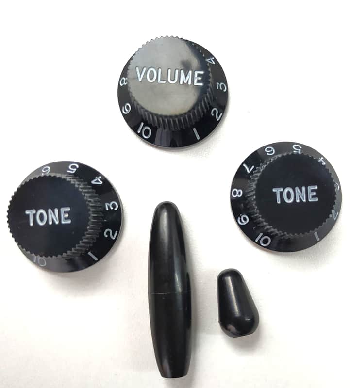 Stratocaster Black set : 3 control UFO + Tremolo + Switch Metric size Knobs image 1