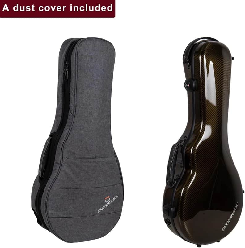 Crossrock Air Carbon Mandolin Case for F-Style (Fits Gibson F5) | Gloss 3K Carbon Weave Finish in Luxe Gold, TSA Lock, Backpack Straps, Dust Cover – Elite Flight Case image 1