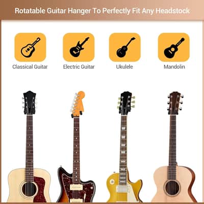 Guitar Wall Hanger, 2 Pack Black Walnut Guitar Wall Mount, Guitar Wall Hanger Sets With 5 Picks And Holder, Wood Guitar Wall Hanger For Acoustic/Electric Guitar, Banjo, Bass, Mandolin, Ukulele image 4