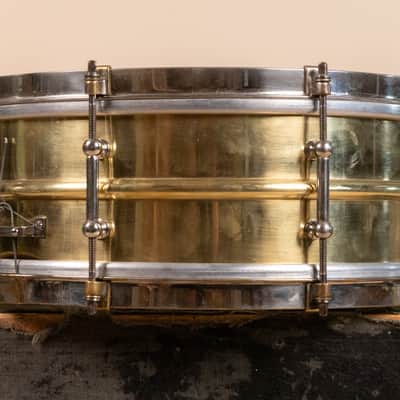 1930s Leedy 5x14 Polished Brass Reliance Snare Drum image 7
