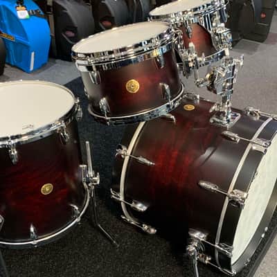 Gretsch USA Custom 4-Piece 10/12/16/22 Drum Kit Set in Satin Dark Chestnut Duco w/ Double-Tom Holder image 2