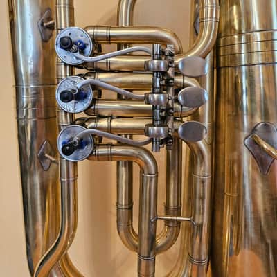 Tuba "Es" Soviet 3 Valves Brass Pipe Wind Instrument Horn USSR Vintage and Rare image 2