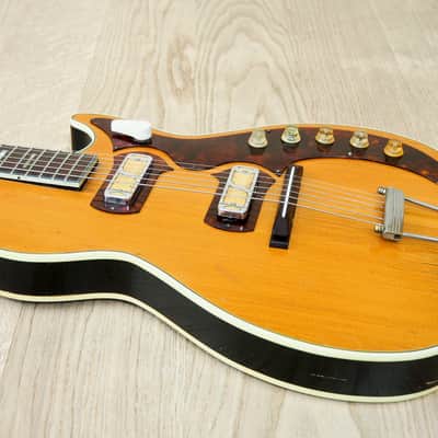 1959 Harmony Stratotone Jupiter H49 Vintage Electric Guitar, DeArmond Gold Foils w/ Tweed Case image 12