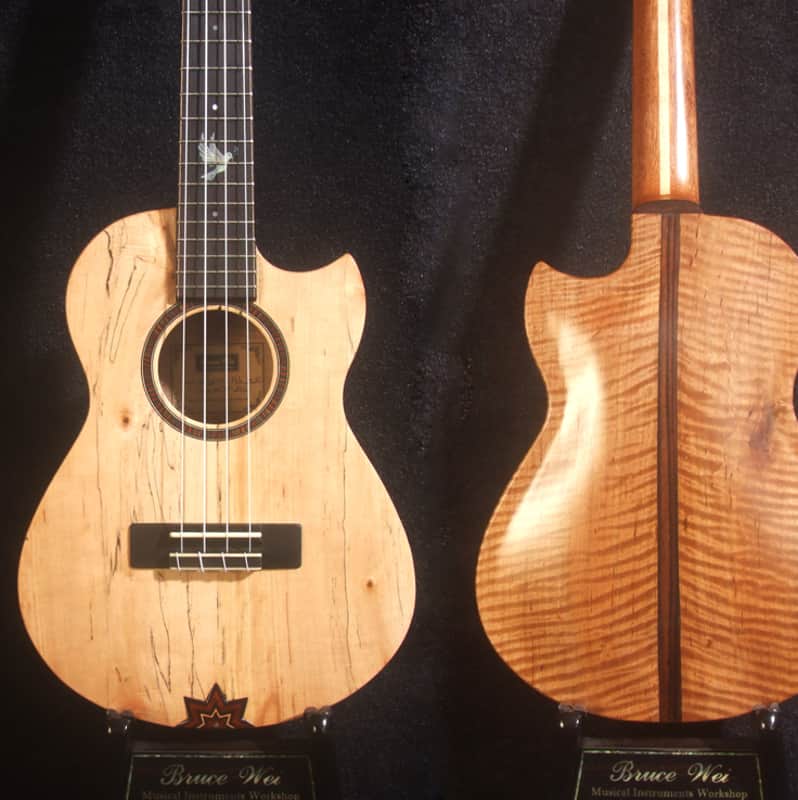 Handmade Cutaway Tenor Ukulele, Solid Spalted Maple & Curly Maple, Archback, Dove Inlay, Soft-bag, Bruce Wei UAJ17-2012 image 1