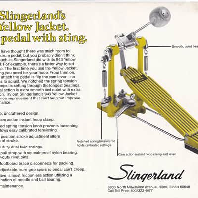 Slingerland Vintage 1976 YELLOW JACKET Bass Drum Pedal EXCELLENT! image 2