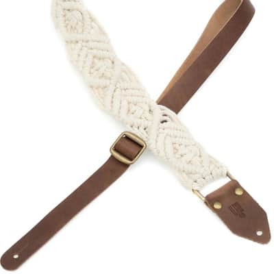 LM Products 2-inch Macrame Cotton Guitar Strap with Leather Ends - Natural image 2