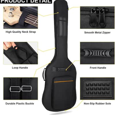 Bass Guitar Case, Bass Guitar Gig Bag Backpack Padded Bass Guitar Bag Soft 0.35 inch Padding Lightweight Waterproof (Black) image 3