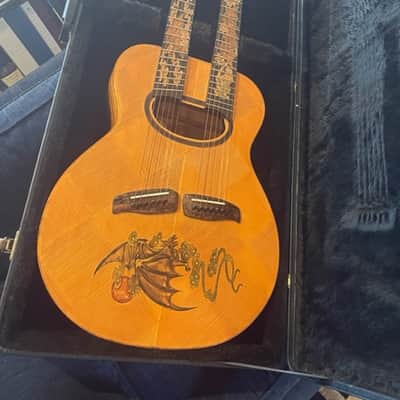Blueberry 2009 Natural/Hand carved Top with Bat--Double Neck Acoustic Guitar image 1