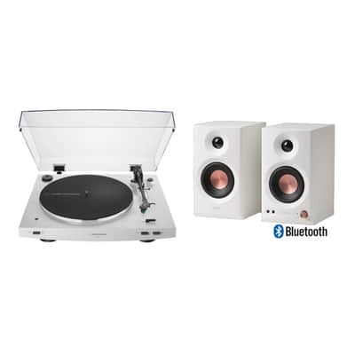 Audio-Technica AT-LP3XBT-White Automatic Belt Drive Turntable Package with Edifier MR3 Bluetooth image 1