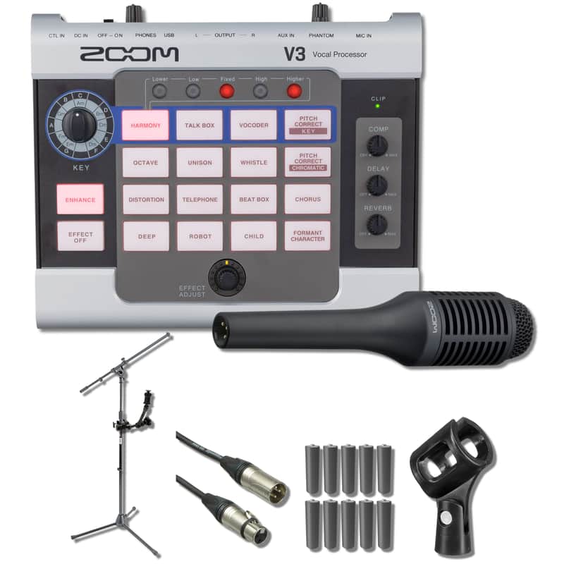 Zoom V3 Multi-Effects Vocal Processor with HRM-11 Handy Recorder Mount, SGV-6 Directional Shotgun Vocal Microphone, Euro Boom Microphone Stand and 10x AA Batteries image 1