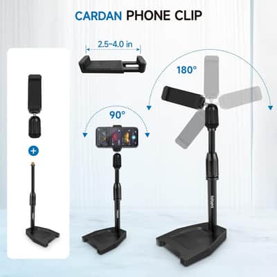 Desktop Mic Stand, Adjustable Microphone Stand Desk with Upgrade Microphone Clip Max Clamping Range 60mm,Pop Filter,Cell Phone Clip,3/8"to 5/8" Metal Adapter for Blue Yeti Snowball & Other Mic image 6