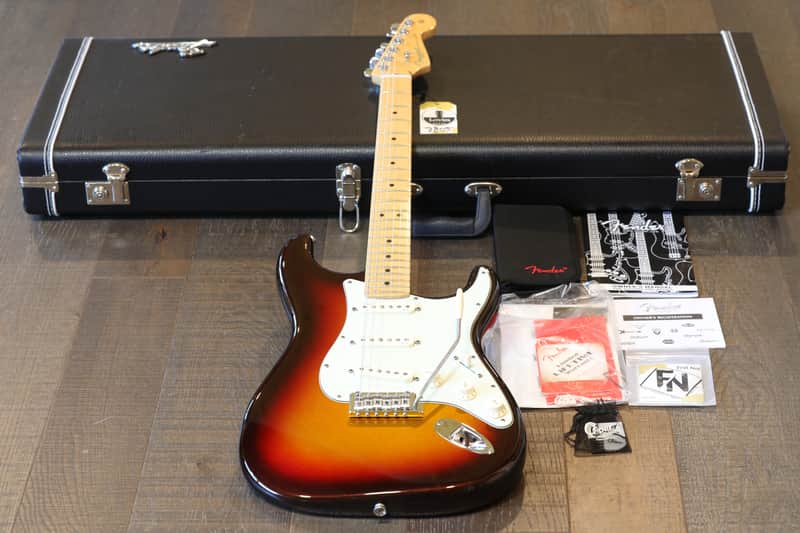 MINTY! 2014 Fender American Deluxe Stratocaster Plus Mystic 3-Color Sunburst w/ Personality Cards + COA OHSC image 1