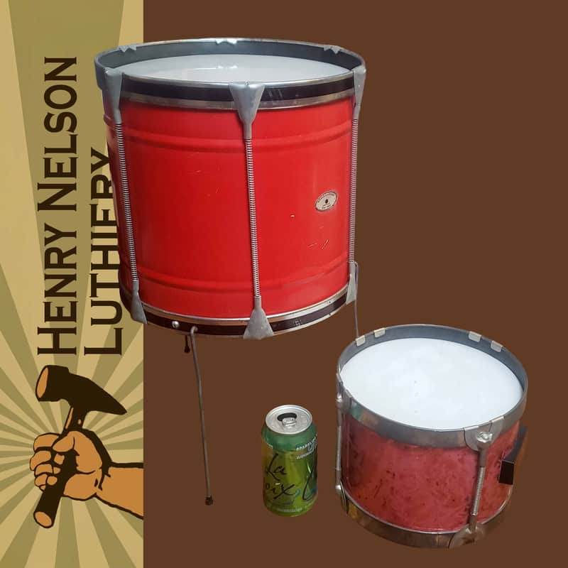 Pair of 1960s Noble & Cooley Tin Toy Tom + Floor Tom Drum - Red Steel w/Legs image 1