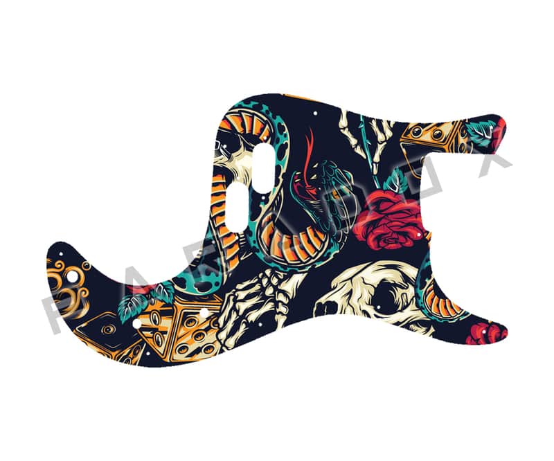 Custom Pickguard For 1984-1985 Made in Japan Squier by Fender Bullet Bass B-94 - Vintage Flash Tattoo Graphic .090" image 1