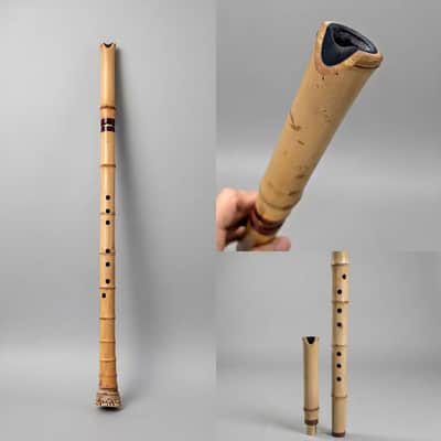 Concert-Grade 8-Hole Tang Xiao Flute - Blowing Shakuhachi - 2 Piece – Lacquered, Healing Tones in D/C/B Keys (Lowest Note) for Meditation & Music, Yellow Bamboo image 1